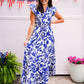Blue Floral Printed Tiered Maxi Dress