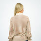 Camel Cream Striped Ruffle Collar Top