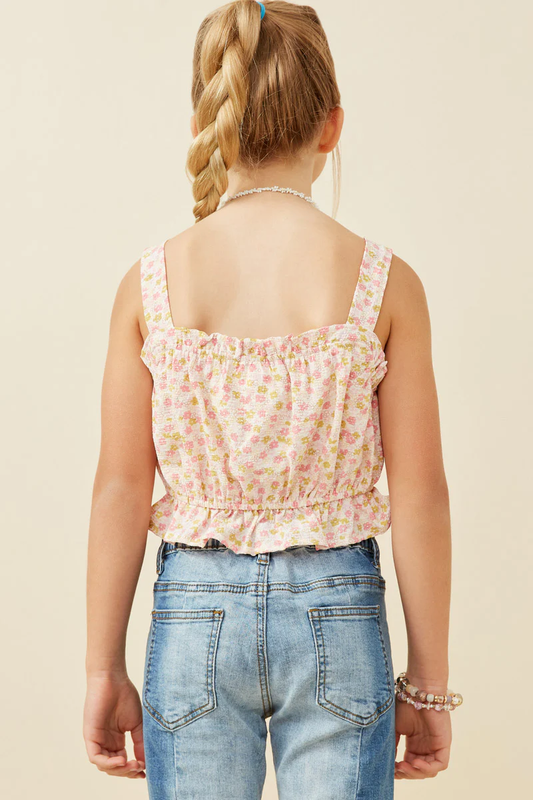 Textured Ditsy Floral Crop Balloon Tank - Southern Belle Boutique