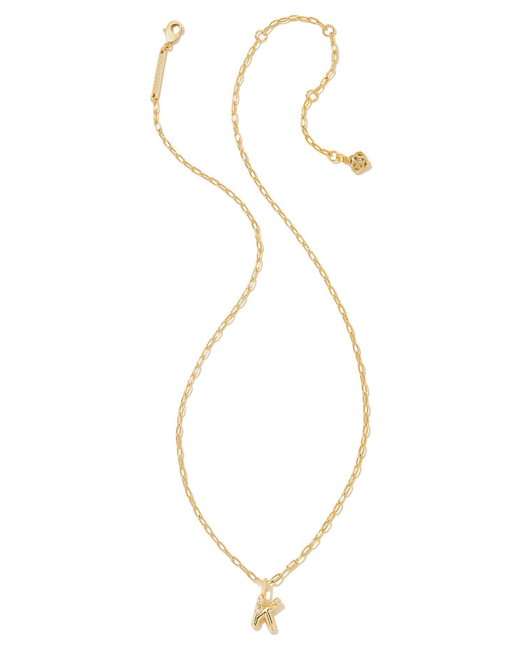 Crystal Letter K Short Pendant Necklace Gold White - Southern Belle Boutique