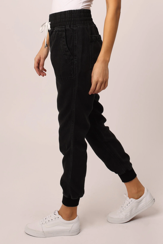 Jacey Denim Jogger - Black - Southern Belle Boutique