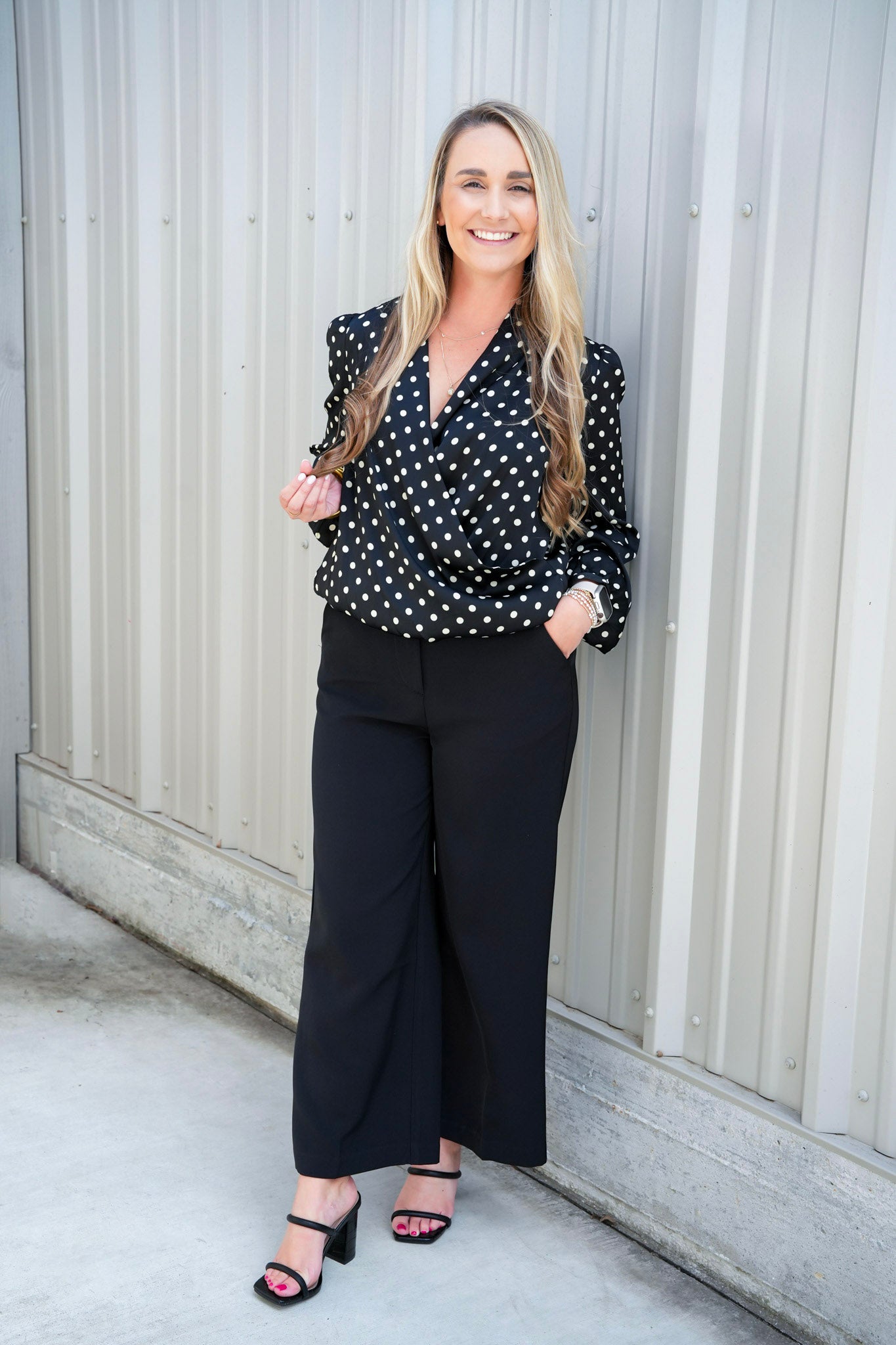 Black Polka Dot Satin Blouse - Southern Belle Boutique