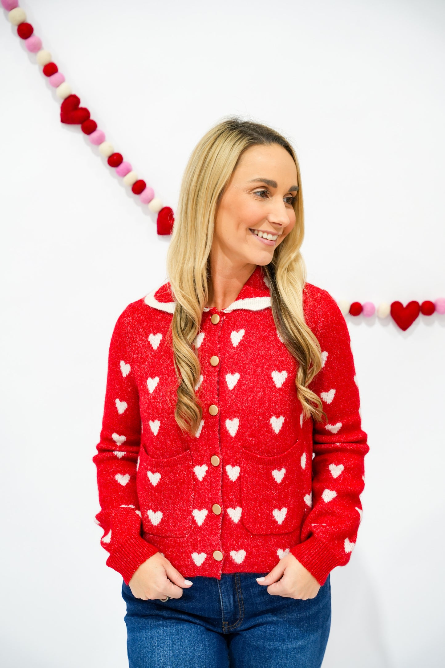 Heart Pattern Scallop Collar Button Down Cardigan - Southern Belle Boutique
