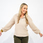 Taupe Half Zip Balloon Sleeve Sweater