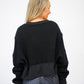 Waffle Knit Oversized Long Sleeve Top - Black - Southern Belle Boutique