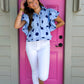 Blue Navy Polka Dot Ruffle Blouse