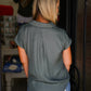 Deep Green Button Down Cap Sleeve Blouse - Southern Belle Boutique