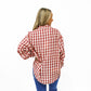Burgundy Gingham Plaid Ruffle Cuff Shirt
