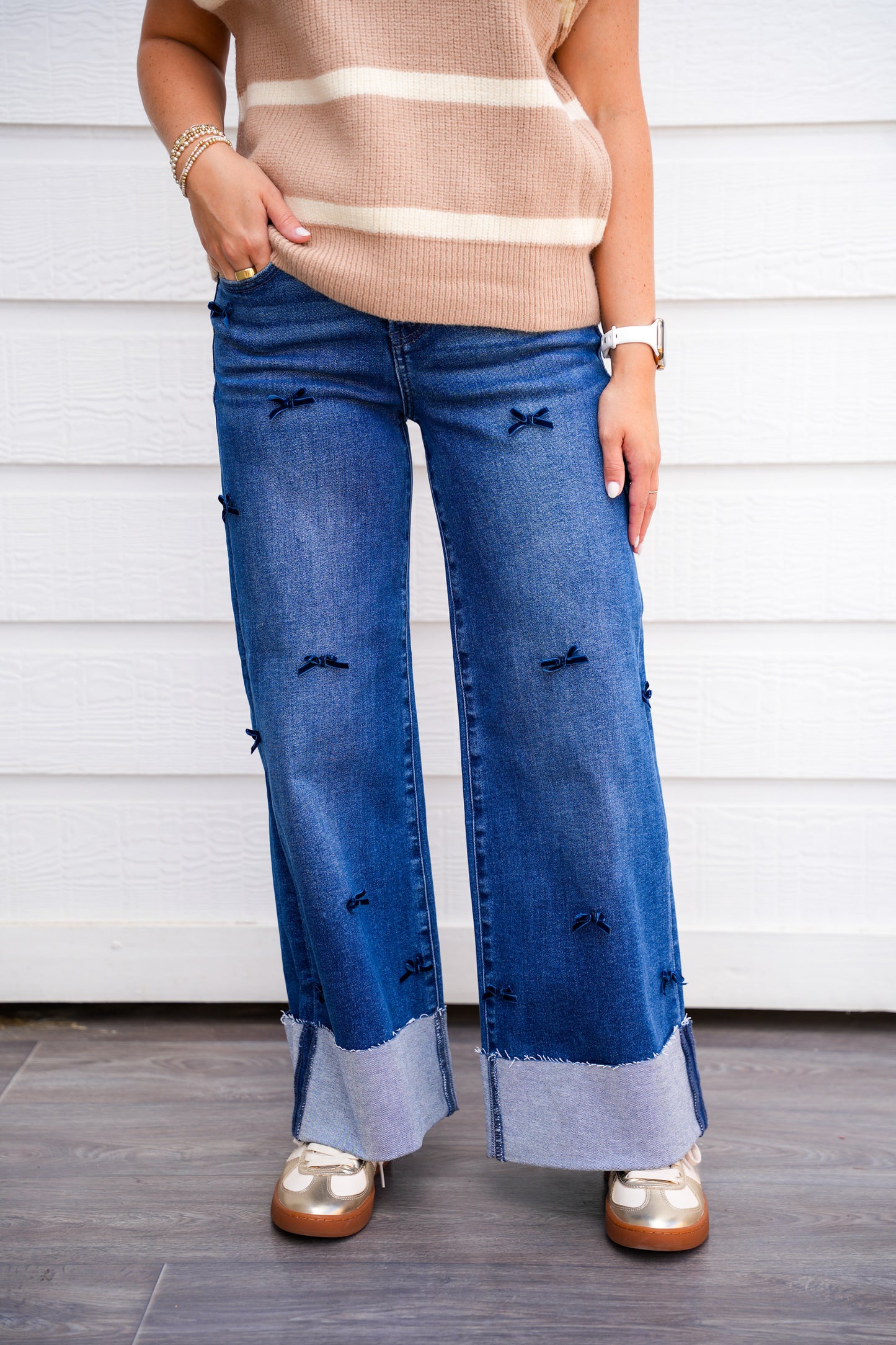 High Rise Crop Wide Leg Jean - Bow Detail