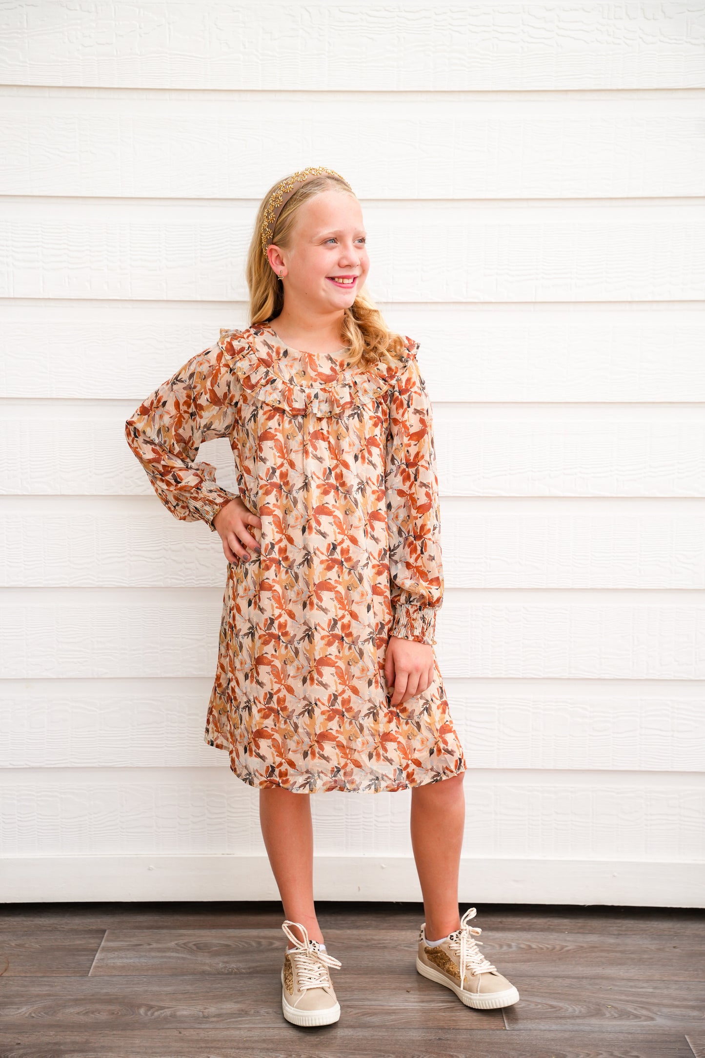 Taupe Floral Ruffle Dress