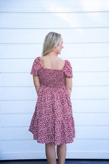 Rust Floral Printed Mini Dress
