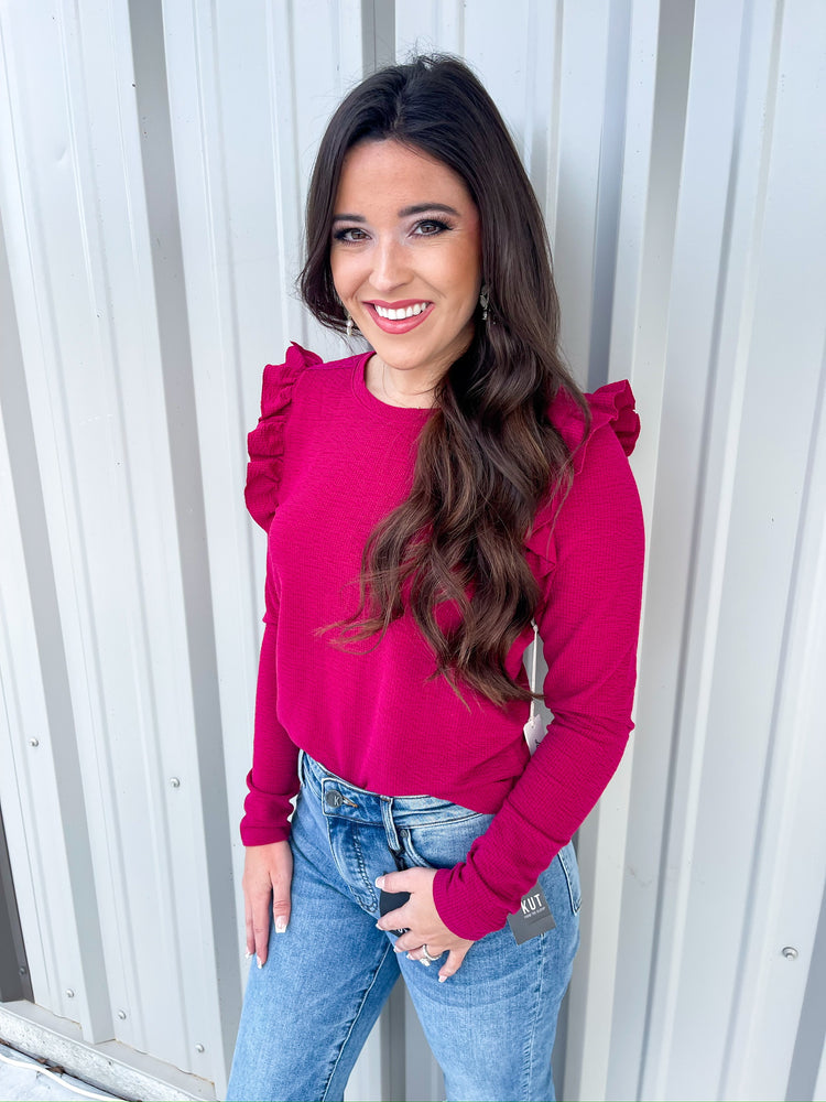 Camden Ruffle Top - Cranberry - Southern Belle Boutique