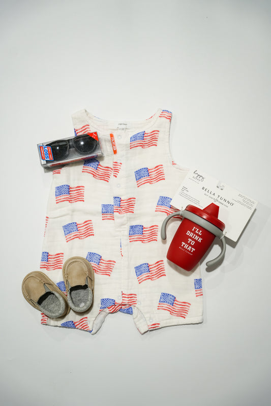 American Flag Muslin Shortie Romper - Southern Belle Boutique