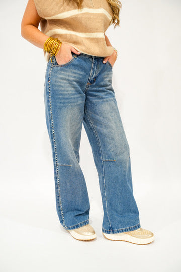 MidRise Denim Jeans w/Stud Detail - Southern Belle Boutique