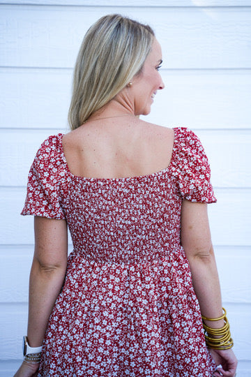 Rust Floral Printed Mini Dress