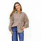Brown Gingham Plaid Ruffle Cuff Shirt