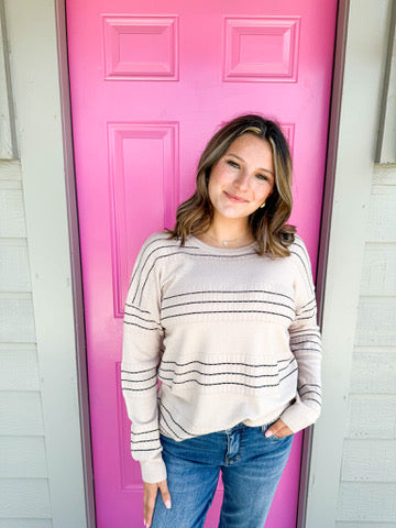 Oatmeal/Black Striped Sweater