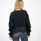 Waffle Knit Oversized Long Sleeve Top - Black - Southern Belle Boutique