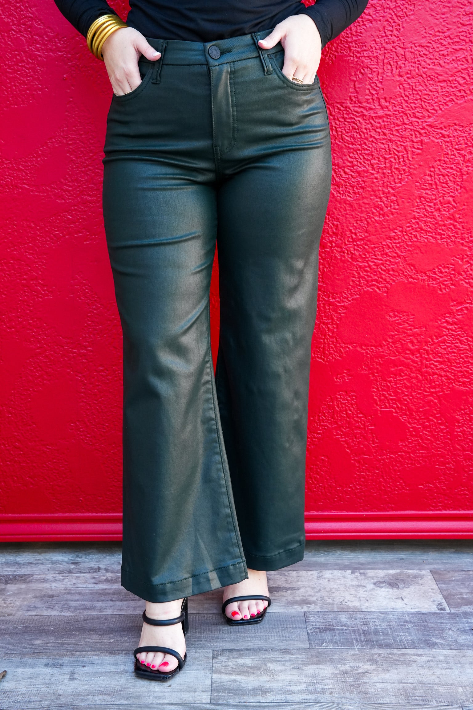 Meg High Rise Rab Wide Leg - Evergreen - Southern Belle Boutique