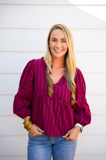 Burgundy Lace VNeck Blouse