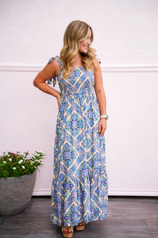 Blue Shoulder Strap Maxi Dress