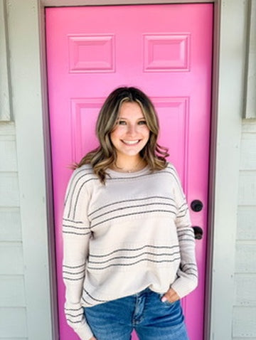 Oatmeal/Black Striped Sweater