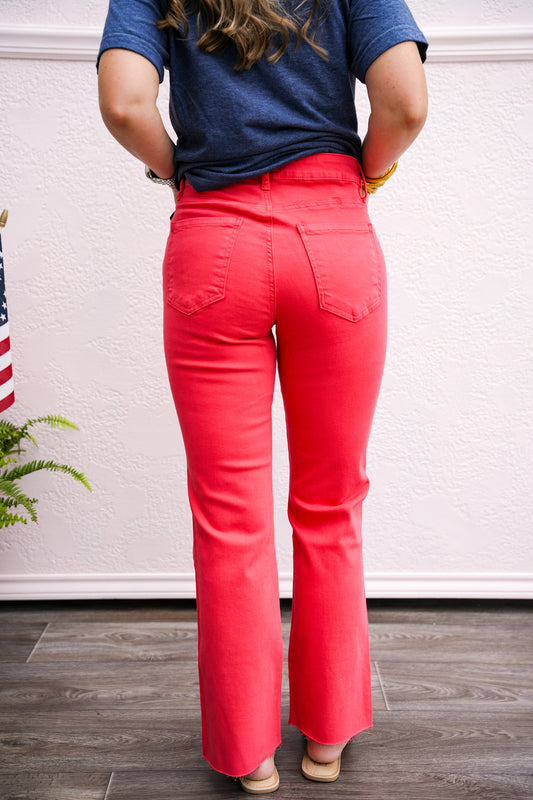 Kelsey High Rise Ankle Flare Jean - Strawberry