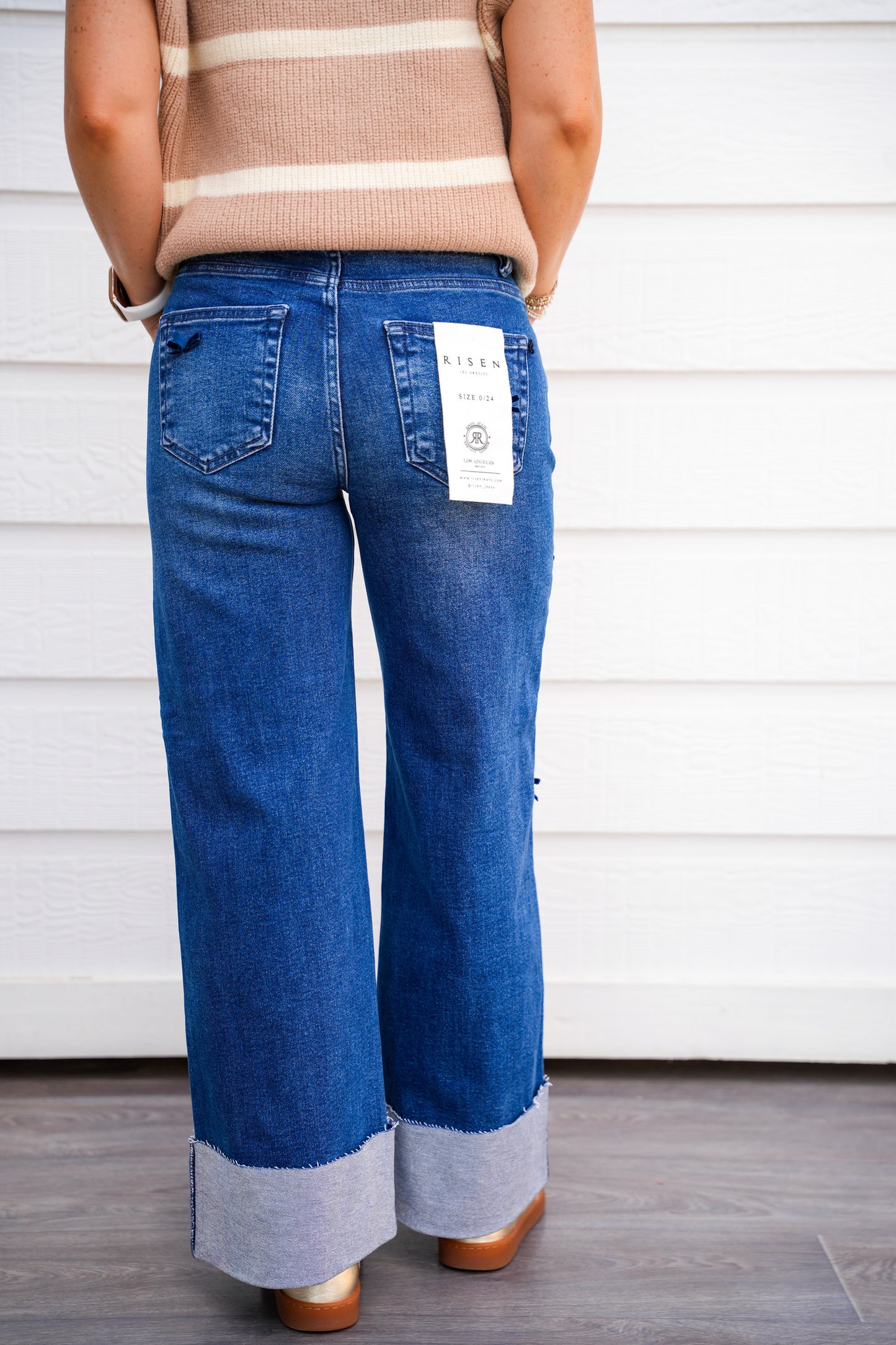 High Rise Crop Wide Leg Jean - Bow Detail