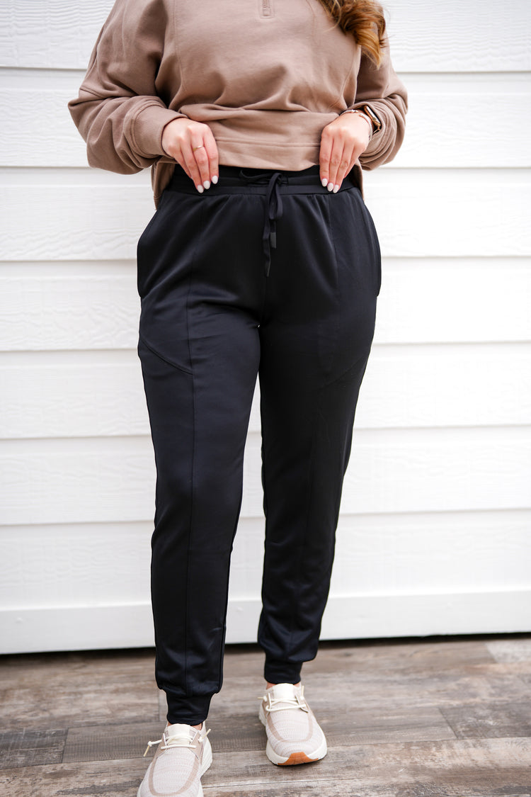 Cuffed Joggers with Zippered Pockets - Black