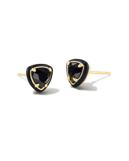 Arden Enamel Framed Stud Earrings - Gold Black Agate - Southern Belle Boutique