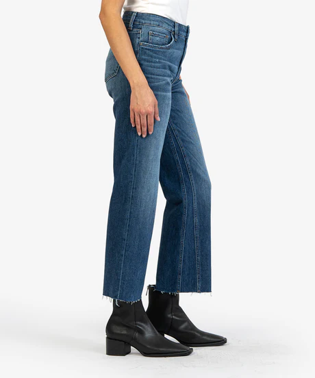 Kelsey High Rise Fray Ankle Flare - Royal Wash - Southern Belle Boutique