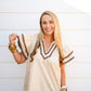 Flutter Sleeve Embroidered Trim Top In Taupe
