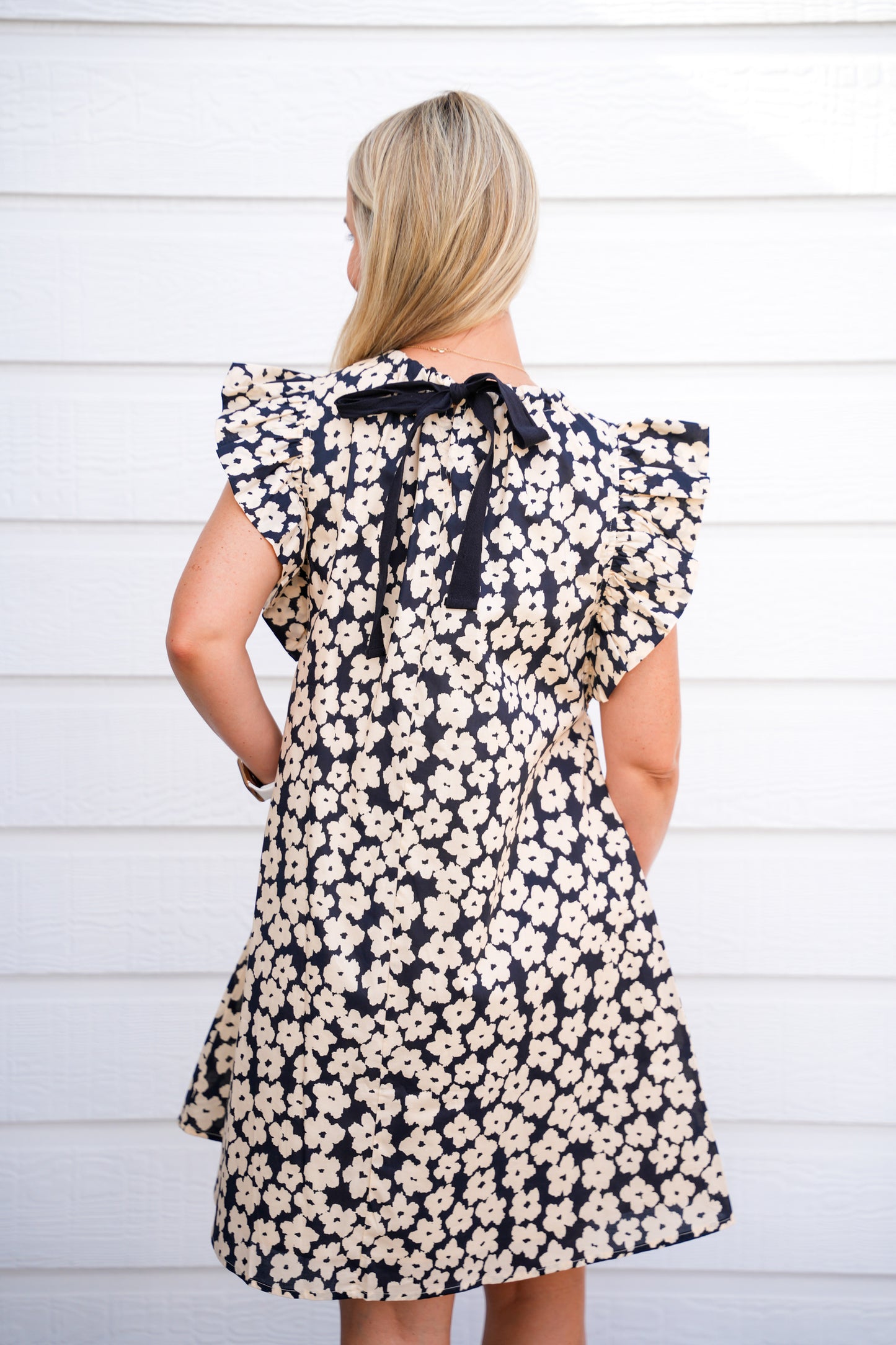 Black Floral Dress w/Back Tie