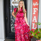 Satin Print Maxi Dress - Deep Pink