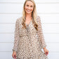 Tan Brown Spotted VNeck Front Tie Mini Dress