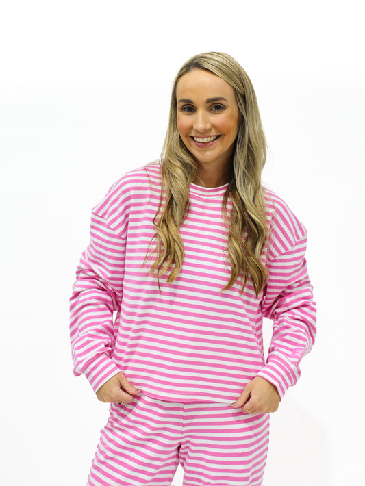 Stripe Mono Tag LongSleeve Top - Neon Pink - Southern Belle Boutique