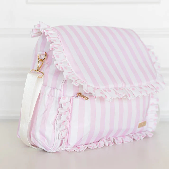 Diaper Bag - Pink Polka Stripe