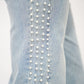 Mid Rise Flare Jean w/Split Cuff - Pearl Embellishment
