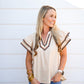 Flutter Sleeve Embroidered Trim Top In Taupe