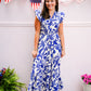 Blue Floral Printed Tiered Maxi Dress