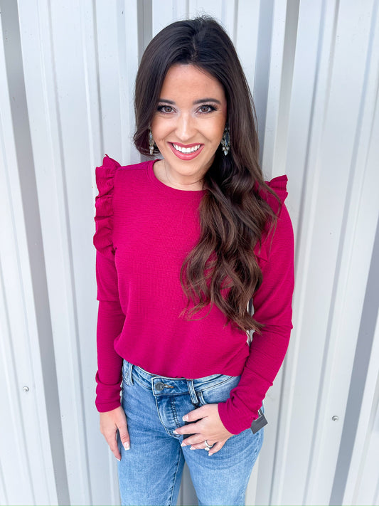 Camden Ruffle Top - Cranberry - Southern Belle Boutique