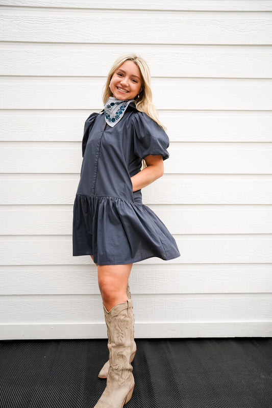Collared Tiered Mini Dress - Ink - Southern Belle Boutique