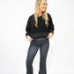 Waffle Knit Oversized Long Sleeve Top - Black - Southern Belle Boutique