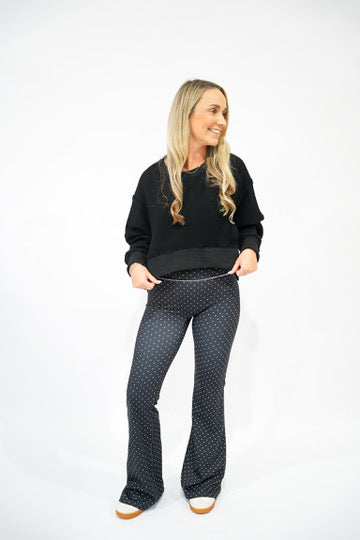 Waffle Knit Oversized Long Sleeve Top - Black - Southern Belle Boutique