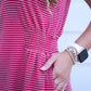 Striped Crew Neck Mini Dress - Crimson Red
