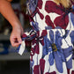 Blue Grey Floral Satin Ruffle Tiered Midi Dress - Southern Belle Boutique