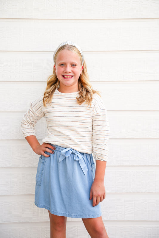Mustard Striped Terry Knit Top