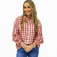 Burgundy Gingham Plaid Ruffle Cuff Shirt