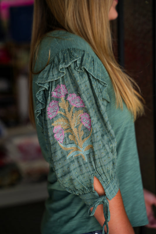 Keely Top - Slate Green - Southern Belle Boutique