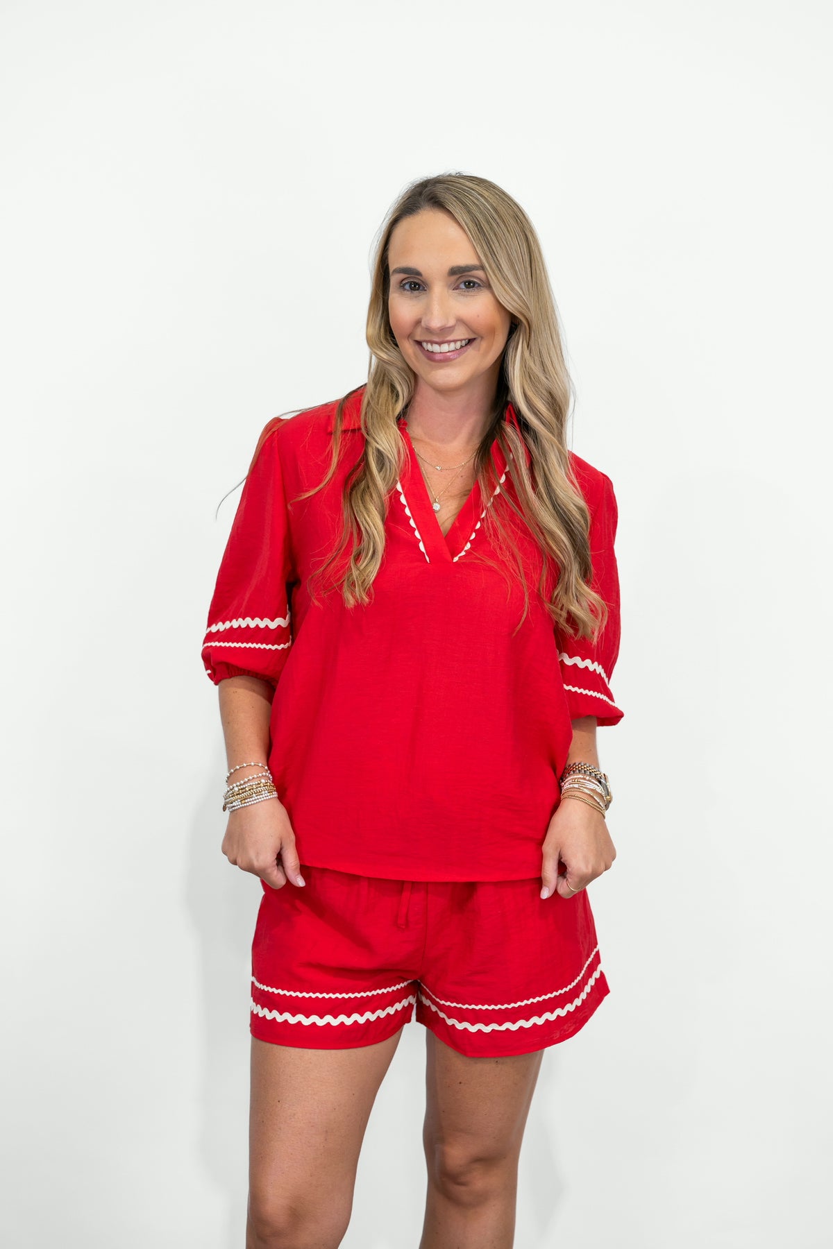 Red Linen Short Set